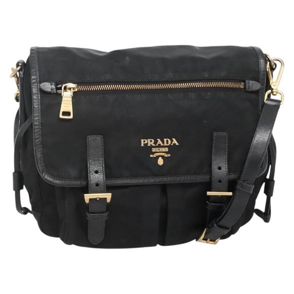 PRADA Shoulder Bag Nylon Black Gold - Picture 1 of 13